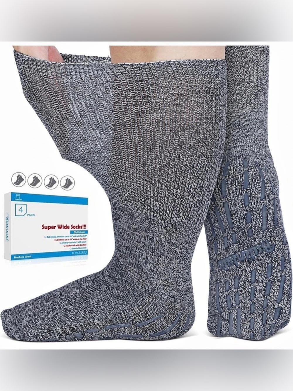 4 Bulinlulu Super Wide Socks Black & Gray NWT